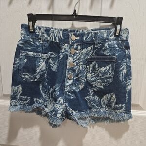Blue Floral Denim Women Shorts